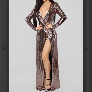 Fashion Nova Bronze Metallic Disco Dress